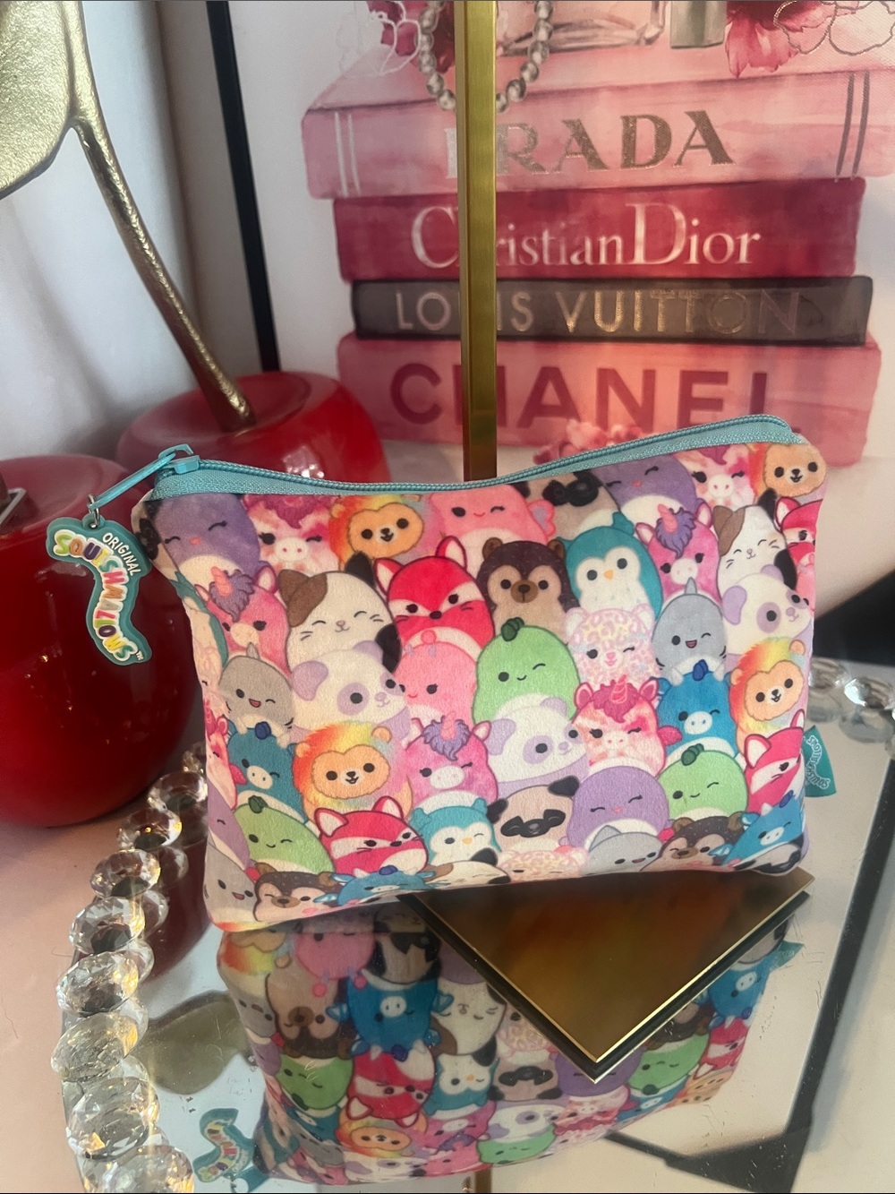 Squishmallows Multicolor Plush Pattern Pouch with Teal  cosmetic bag